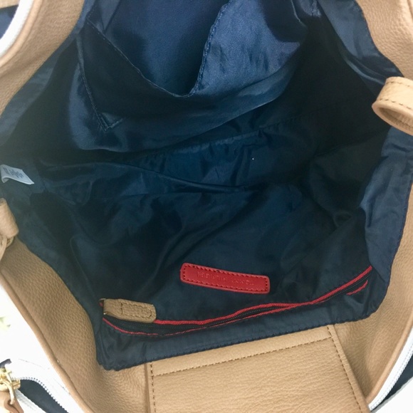TOMMY HILFIGER WHITE & TAN LEATHER HANDBAG PURSE - Picture 6 of 8
